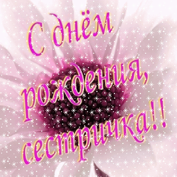 Креативная анимационная GIF картинка «Снег» с днём рождения Сестре с поздравлениями «Картинка с поздравлением сестре на День Рождения (Цветок на фоне)» Стильная мерцающая GIF картинка «Снег» с днём рождения Сестре с пожеланиями «Картинка с поздравлением сестре на День Рождения (Цветок на фоне)»