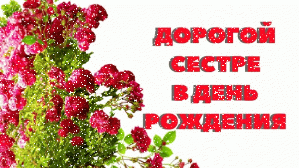 Поздравительная анимационная GIF открытка «Сердечки» с днём рождения Сестре с пожеланиями «Красивая картинка на День Рождения сестре (красные цветы и надпись)» Поздравительная анимационная GIF открытка «Сердечки» с днём рождения Сестре с пожеланиями «Красивая картинка на День Рождения сестре (красные цветы и надпись)»